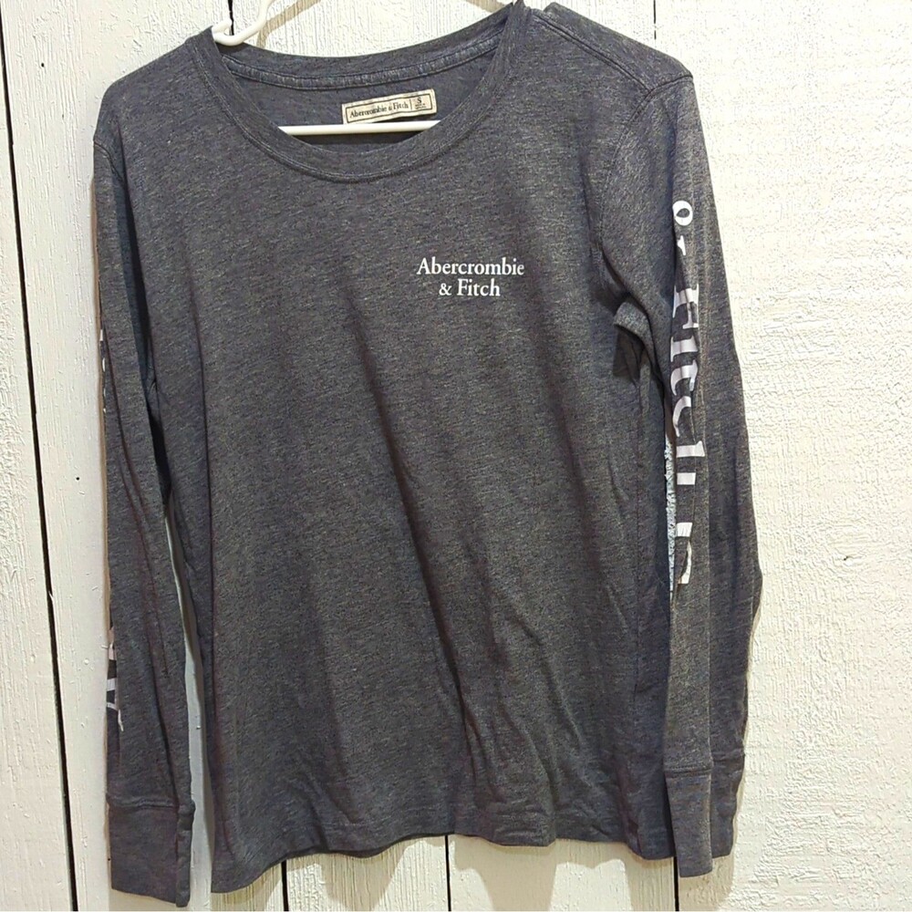 Abercrombie & Fitch Womens Gray Knit Cotton Crew Neck Logo T-Shirt Size S